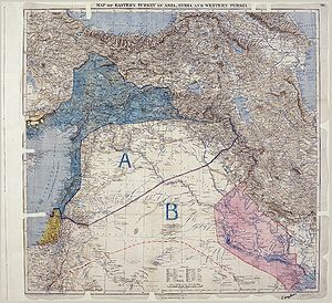 MPK1-426 Sykes Picot Agreement Map signed 8 May 1916.jpg